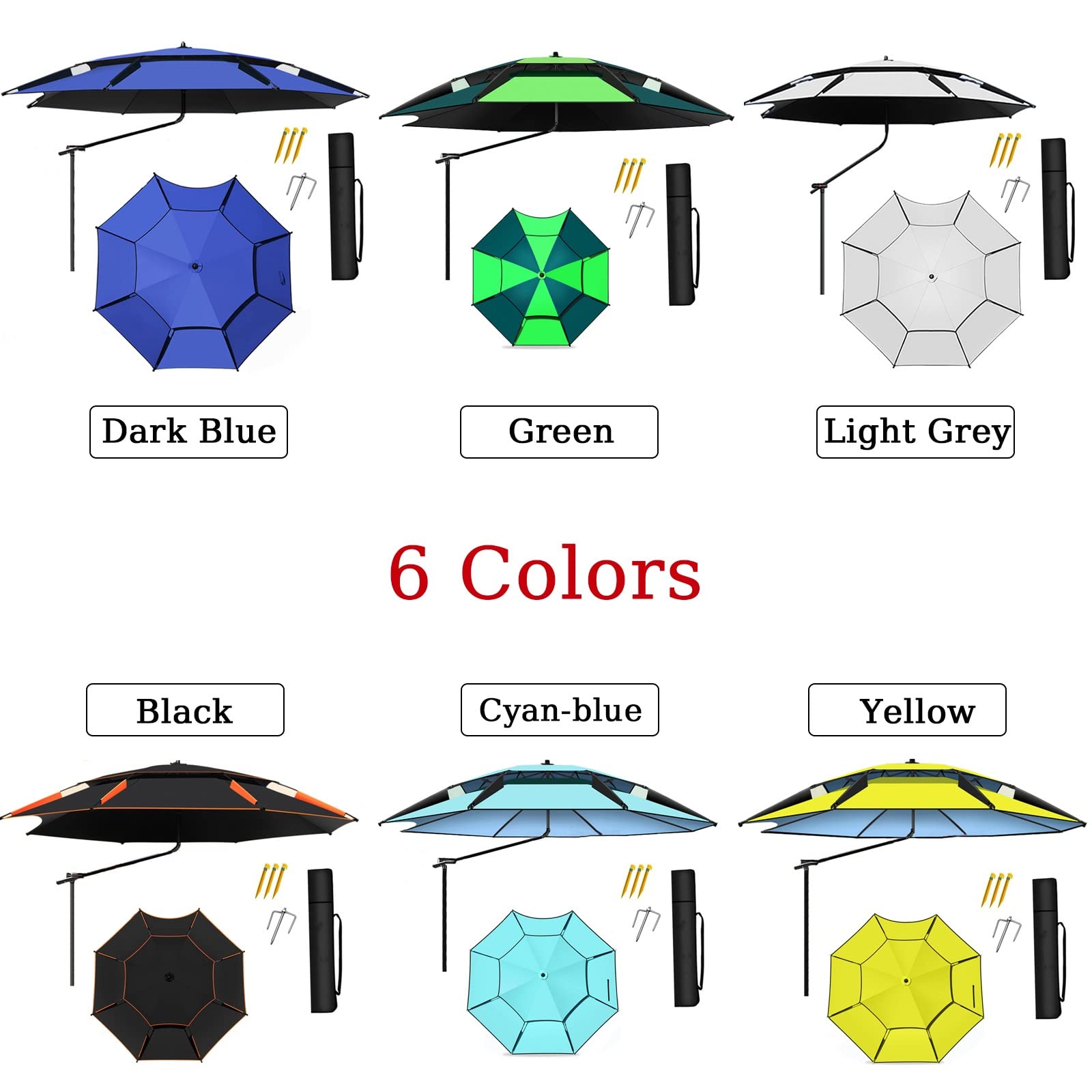 Parapluie Pêche Parasol De Pêche for Ombrage Extérieur, Parasol for Plage, Parasol for Camping, Pare-Soleil, Étanche, Longueur d'arc 200/220/240cm, Auvent Extérieur avec Accessoires