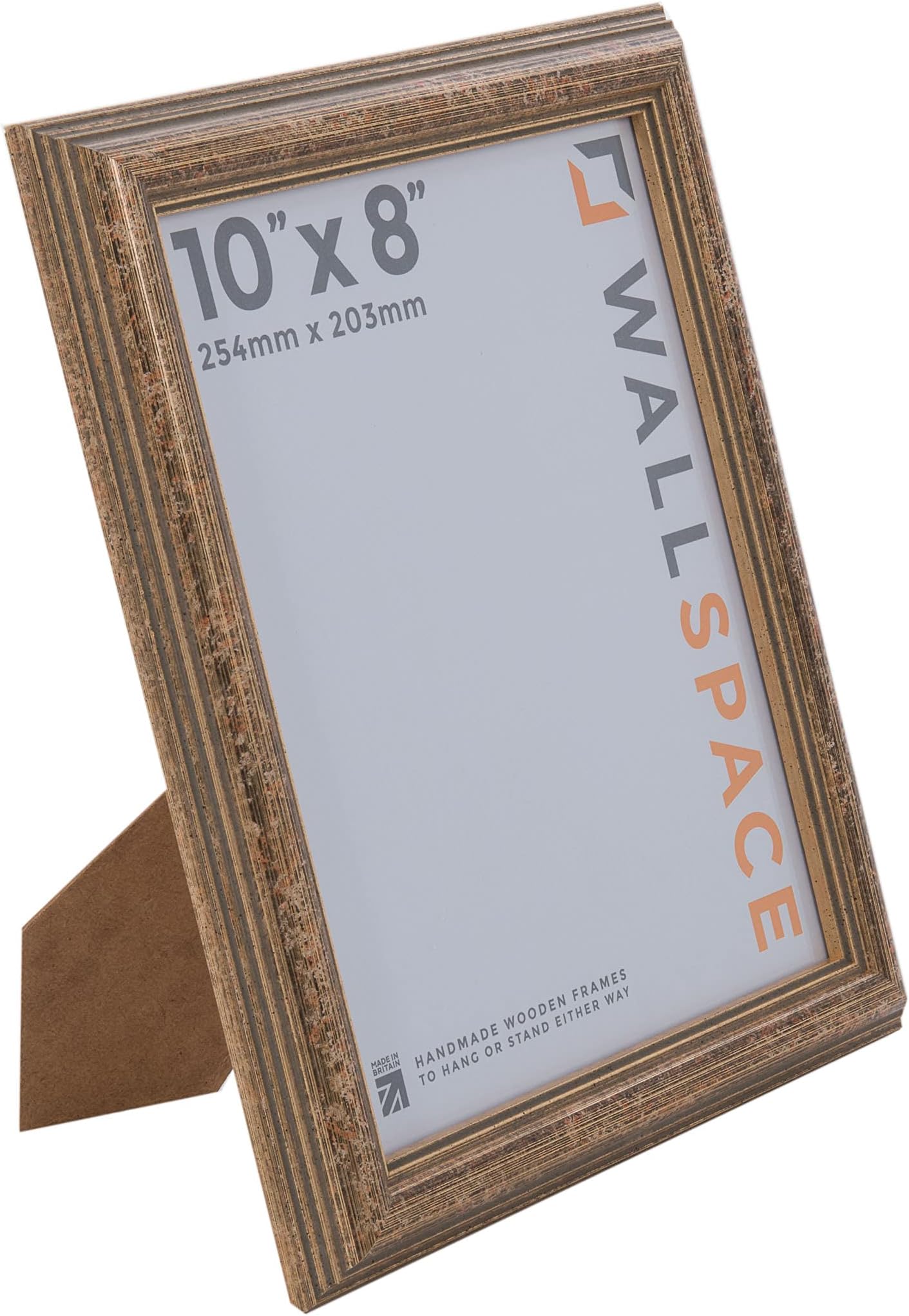 Wall Space Antique 10x8 Gold Picture Frame | Gold 8x10 Photo Frame | 10 x 8 inch | 254x203mm | 25.4x20.3cm | Solid Wood Wooden with Real Glass | Handmade in UK