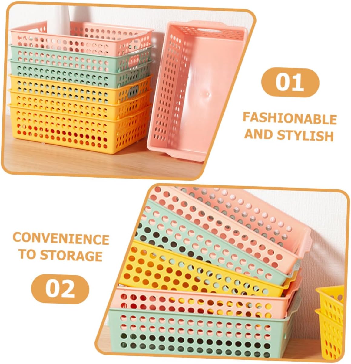 Luxshiny 6pcs Plastic Storage Bins Lid Stackable Storage Baskets for Shelves Organizer Bins for Kitchens