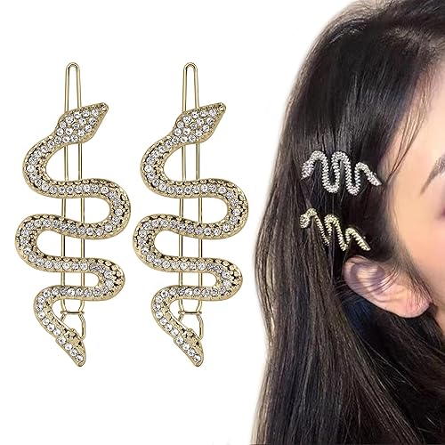 Miniatura 1 de Juego de 2 horquillas de metal de serpiente para el cabello, pinzas de aleación de serpiente con diamantes de imitación brillantes, accesorios de