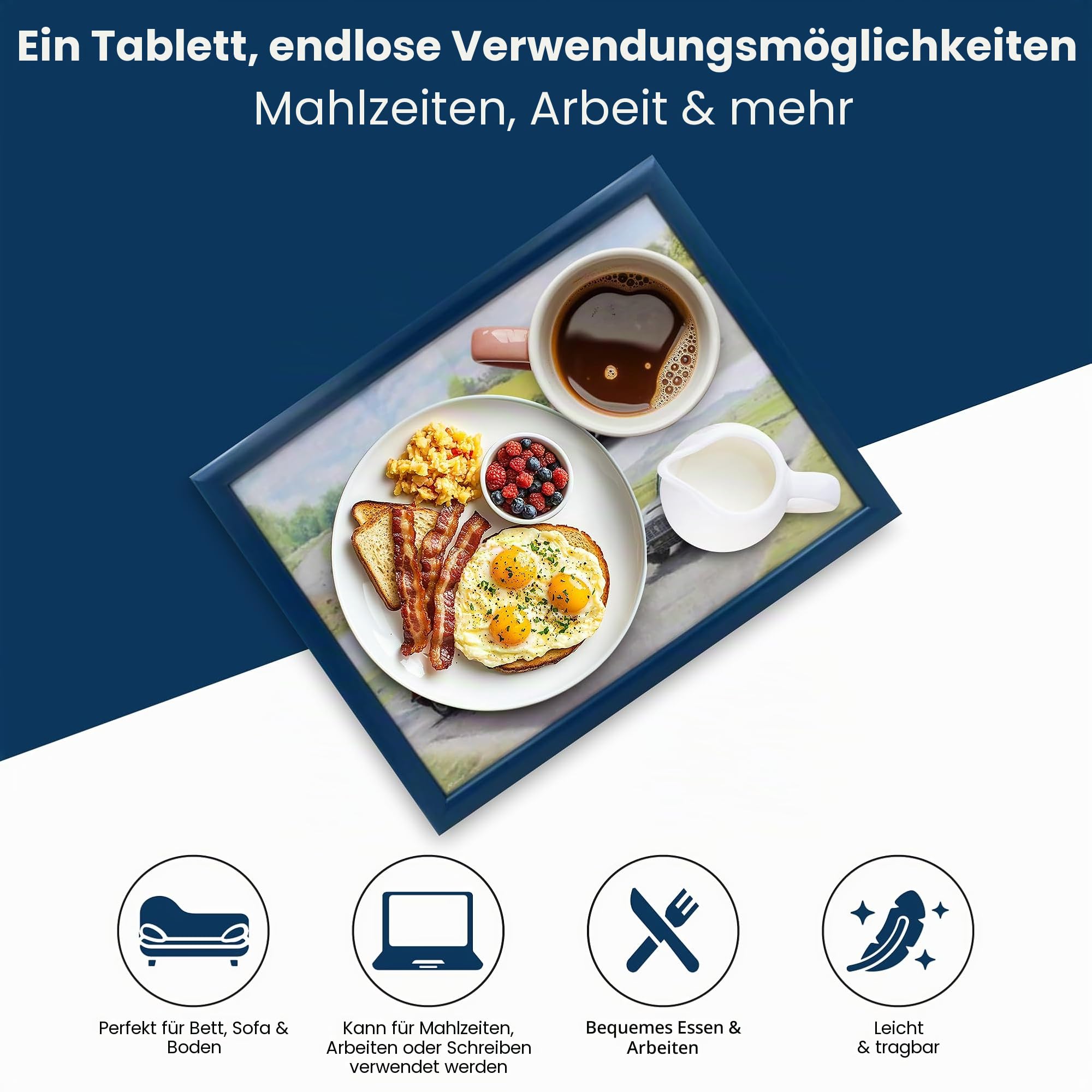 Lesser & Pavey Knietablett mit gepolstertem Kissen, geeignet für Getränke, Lebensmittel, Frühstück und Laptop, schönes Design für Zuhause und Büro