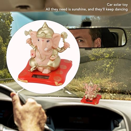 Miniatura 6 de Indian Ganesh Idol - Decoración para tablero de instrumentos de automóvil, estatua hindú de Ganesha, elefante, dios, con energía solar, decoración