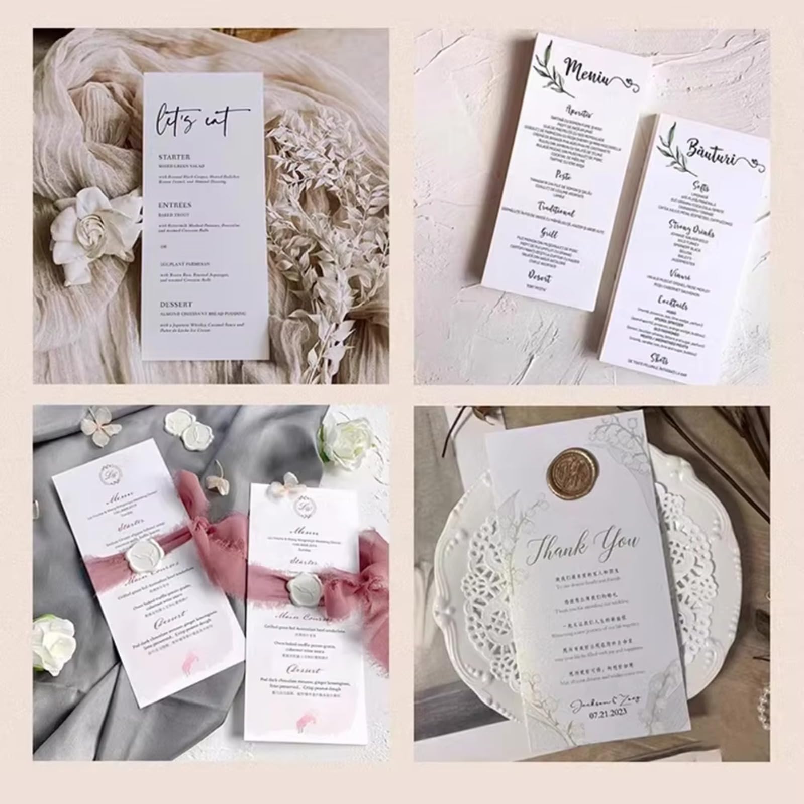 Personalisierte Tischkarte, Name für Paare, Hochzeitseinladungen, Dankeskarten, Willkommens-Menü, Tischkarten, editierbar, modern, minimalistisches Dekor (200 Stück, 10 x 15 cm)