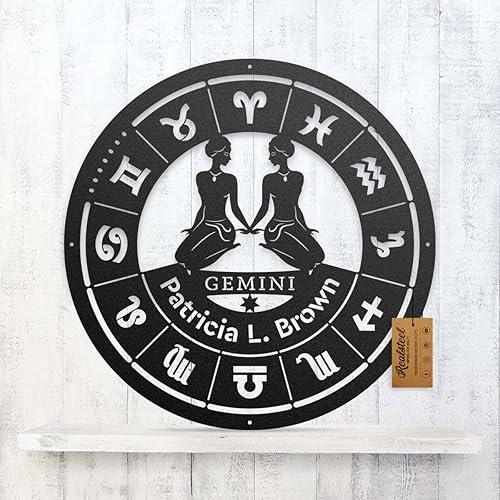 RealSteel Géminis - Monograma del zodiaco - Arte de pared personalizado de astrología - Diseños de horóscopo personalizado para hombres y mujeres -