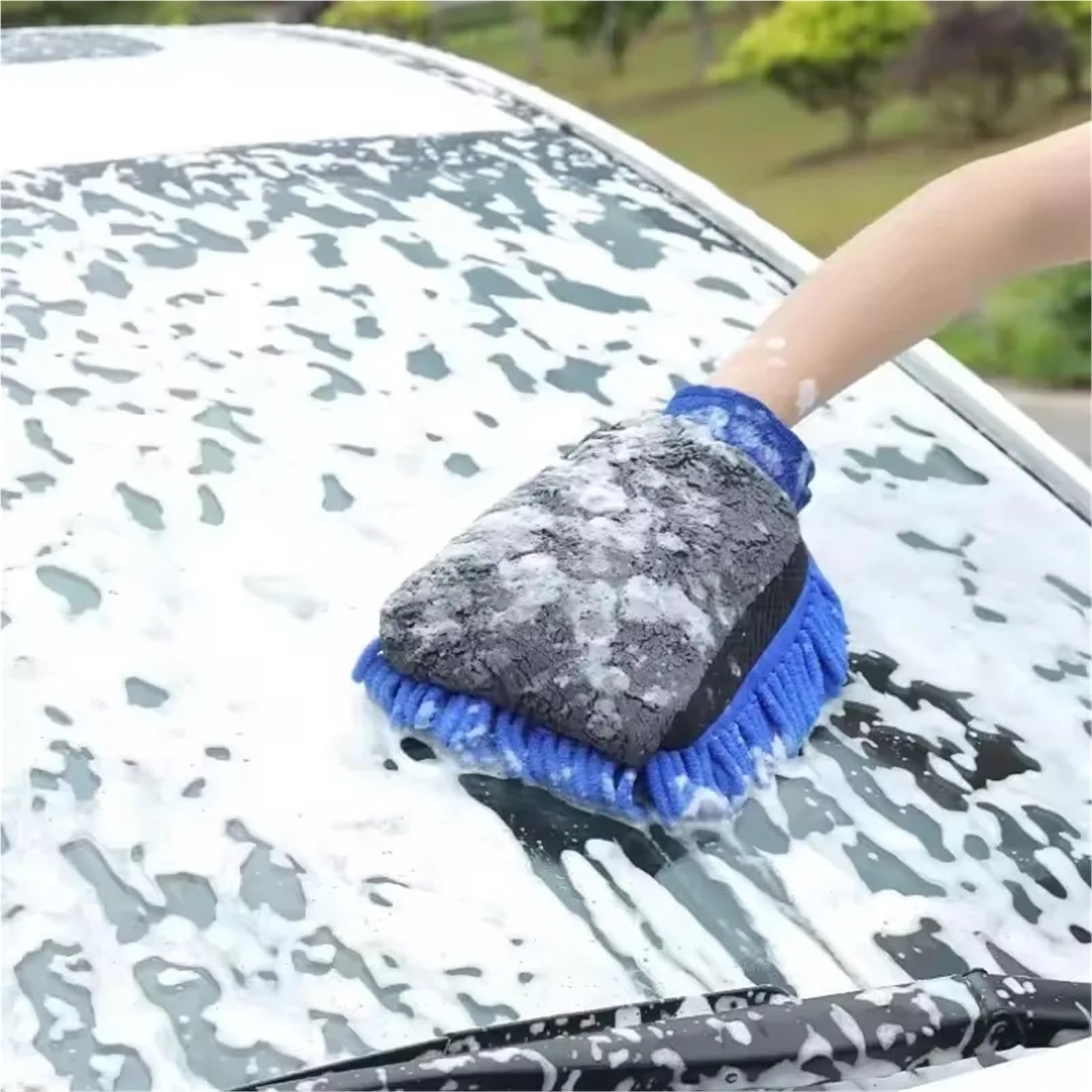 Waschhandschuh Auto Mikrofaser-Autowaschhandschuhe, wasserdichter Handschuh, weiche Netzrückseite, doppelseitiger, Wachs-Detaillierungsbürste, Reinigungswerkzeug(Color 1,5Pcs)