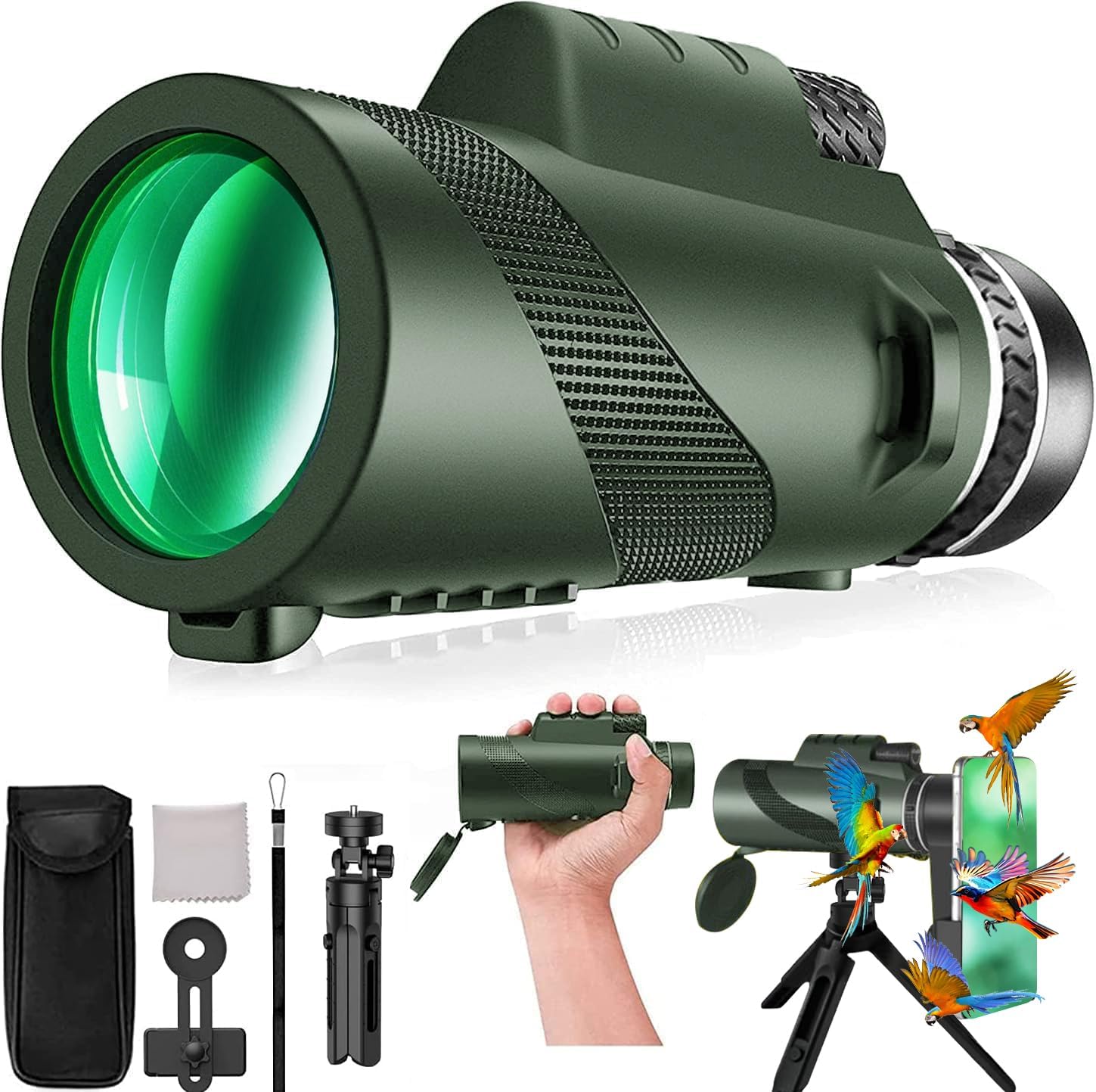 Monocular-Telescope 80x100 High Powered Monoculars High Definition for Adults High Powered with Smartphone Adapter Telescope Hunting Wildlife Bird Watching Travel Camping Hiking Thumbnail