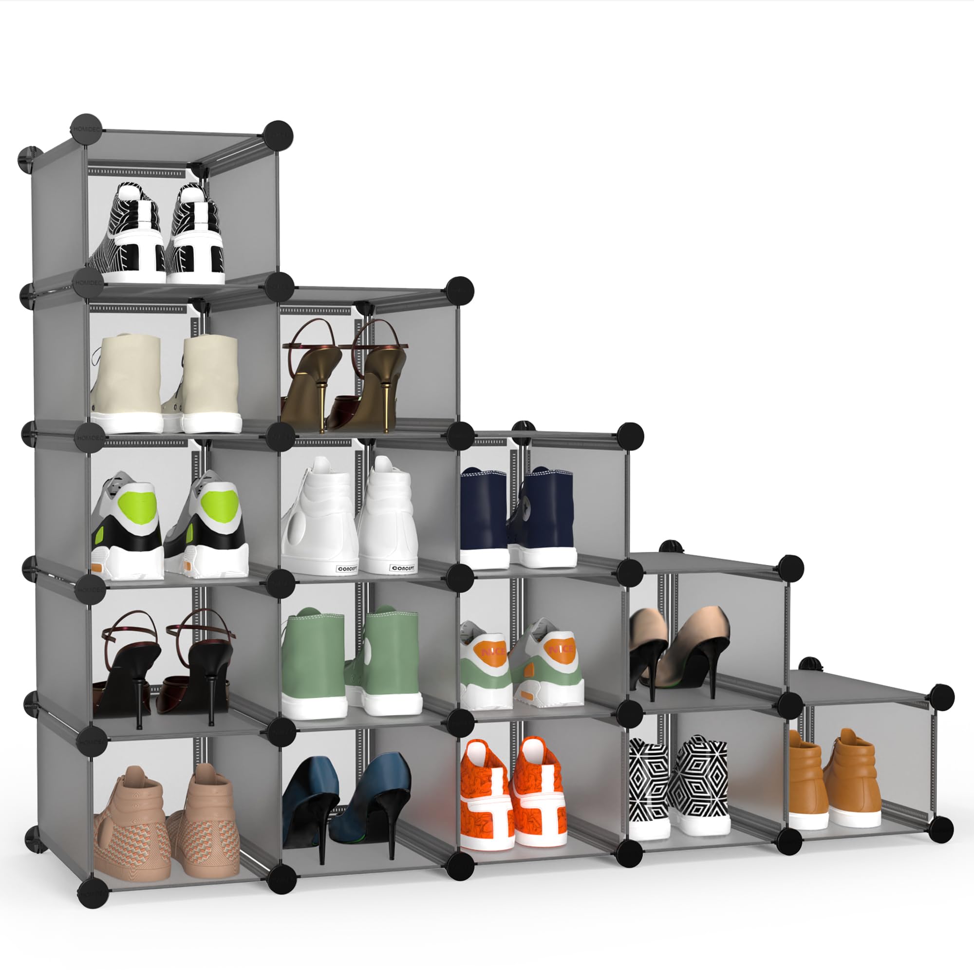 Shoe Rack, DIY Wardrobe 16 Cube Light Closet Organizer, Storage Bookshelves Bookcase, Interlocking Shelving Unit, Home Solutions Unit for Clothes Books Toys-Grey