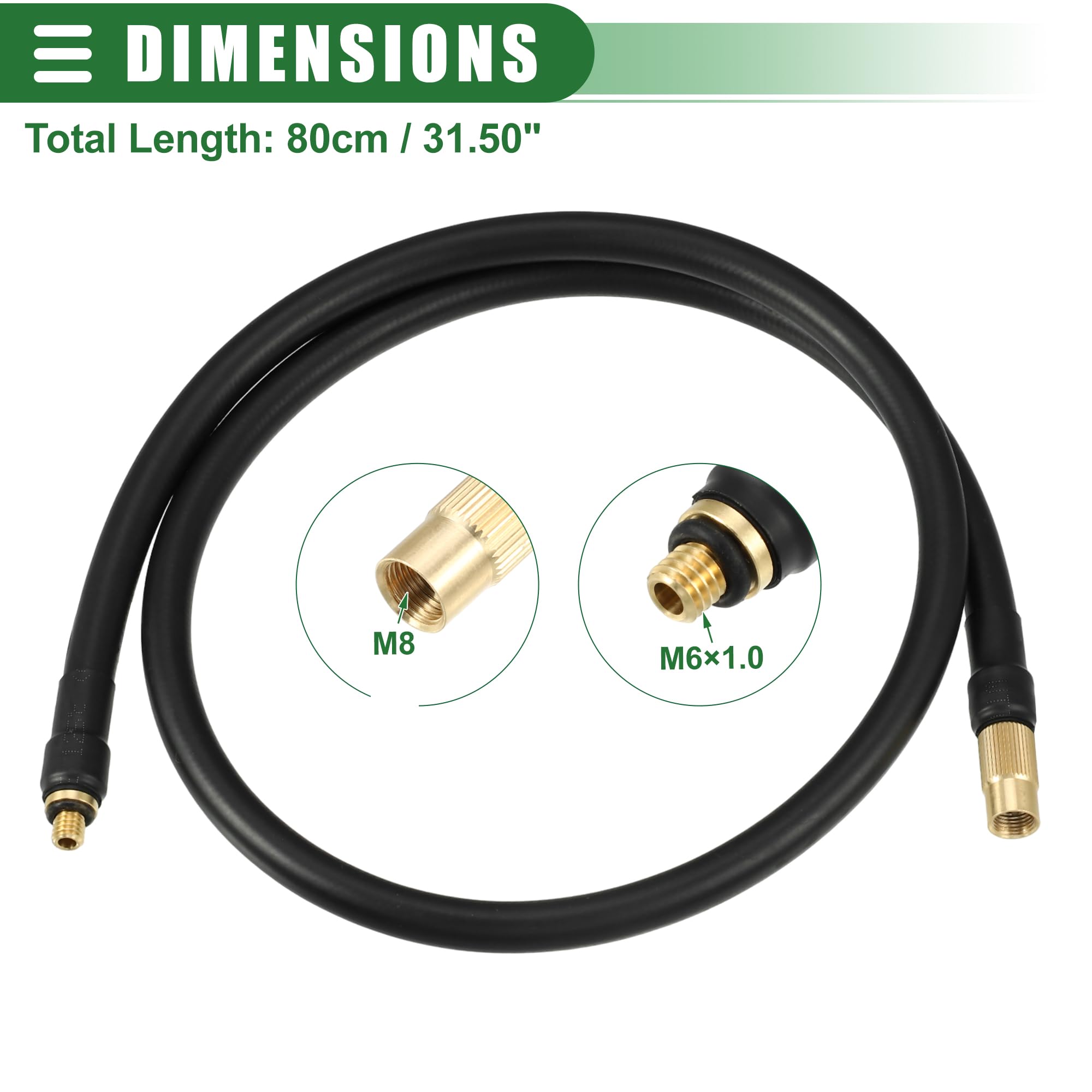 Motoforti Uniwersalny nadmuchiwany adapter węża do pompy, wąż przedłużający wentyl, długość 80 cm, guma miedziana, czarny