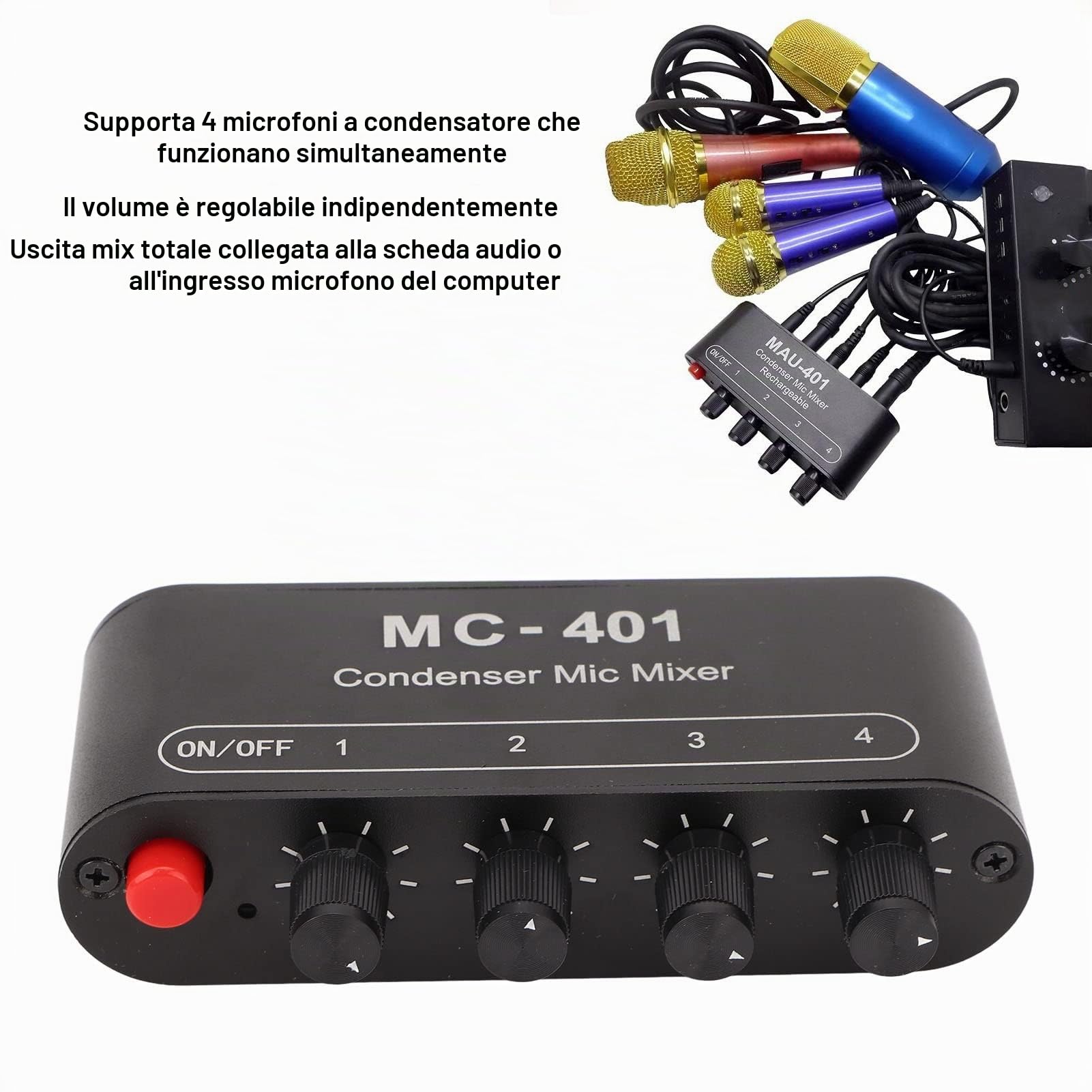Mini Mixer Audio a 4 Canali, Mixer Stereo 4 in 1 con Ingresso da 3,5 Mm, Mixer Audio per Microfono DJ a Basso Rumore DC 5V per Amplificatore per Cuffie PC
