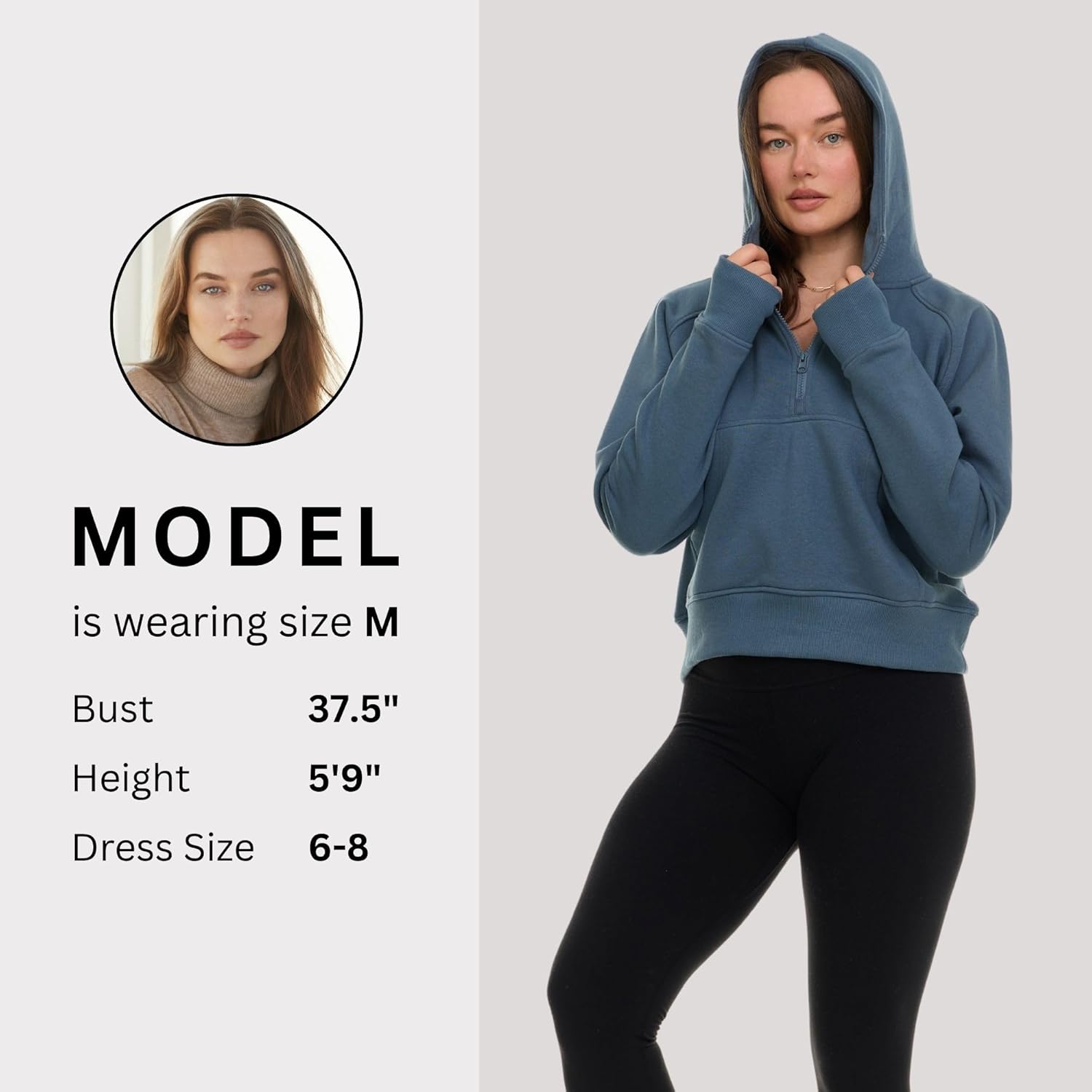 Womens Half Zip Hoodie - Fleece Cropped Sweatshirt for Women, Quarter Zip Up Pullover - Image 3