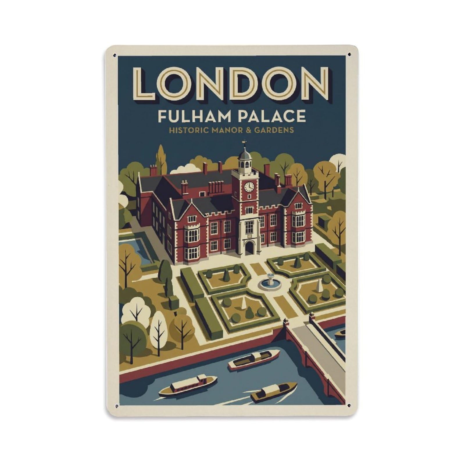Vintage Travel London Fulham Palace Historic Gardens Clean England Metal Tin Sign Plaque Wall Decor for Cafe, Club Bar, Office, Home Garden Metal Poster 8x12Inch