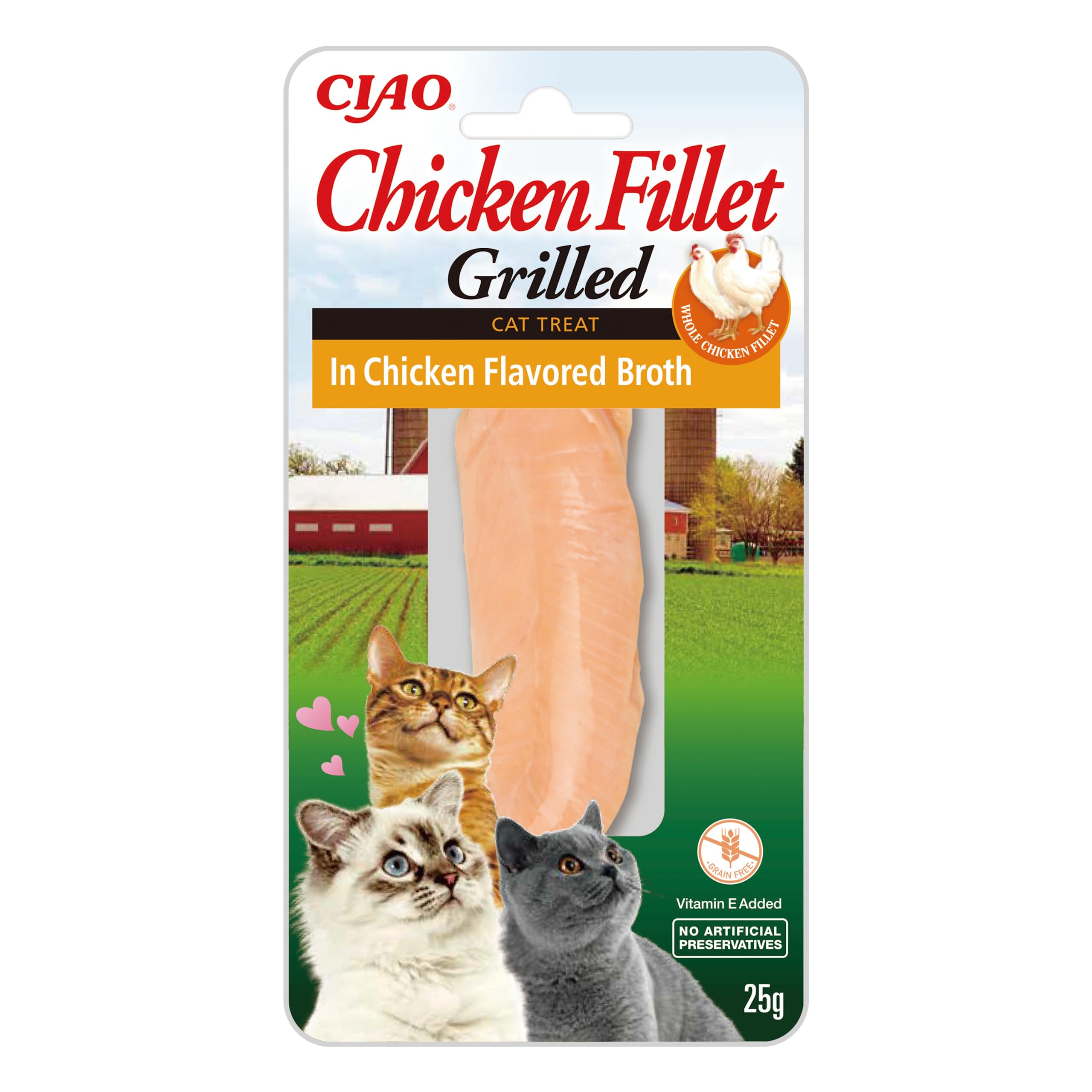 INABA Chicken Fillet Grilled - Friandises pour Chats en Filet de Poulet - Bouillon Aromatisé - Snack Grillé et Riche en Antioxydants - Nourriture pour Chats - 1 Filet de 25g