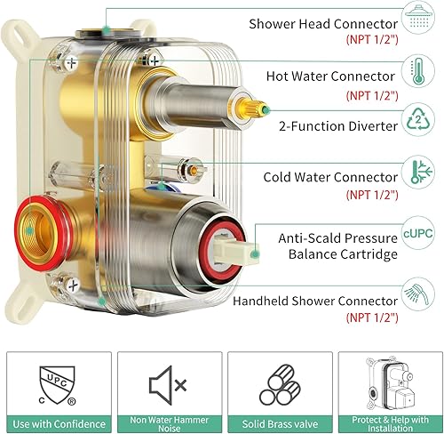 Miniatura 36 de SR SUN RISE Sistema de ducha – Sistema de cabezal de ducha de alta presión de 12 pulgadas – 6 ajustes de cabezal de ducha de mano – Juego de grifo