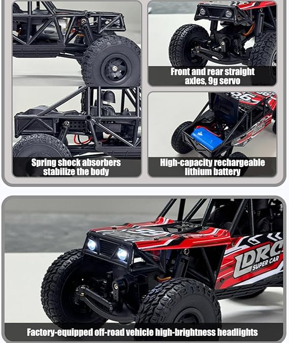 1/18 4WD Off-Road RC Car, 2.4G 3CH Tube Chassis Offroad Crawler Model Flip Up Headlight, Terrain Rock Car for Adults RTR Version