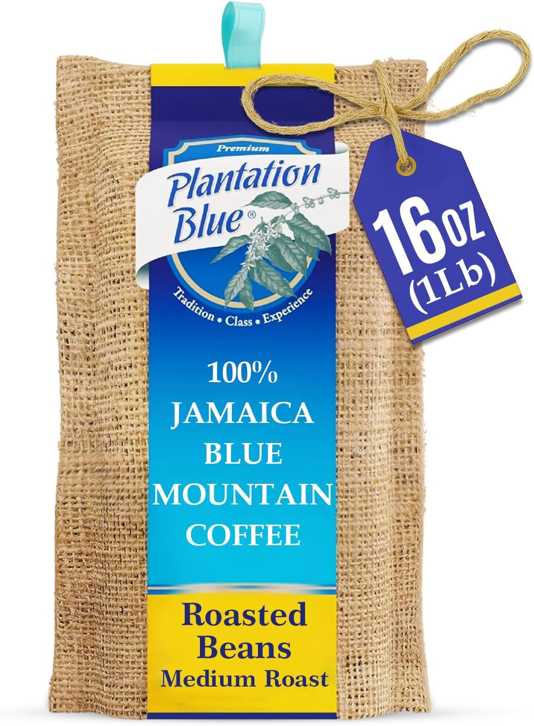Plantation Blue 100% Jamaica Blue Mountain Coffee Medium Roasted Whole Beans (16oz)