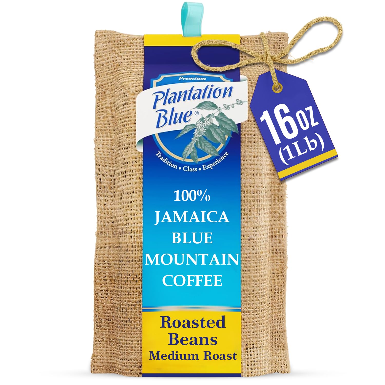 Plantation Blue 100% Jamaica Blue Mountain Coffee Medium Roasted Whole Beans (16oz)