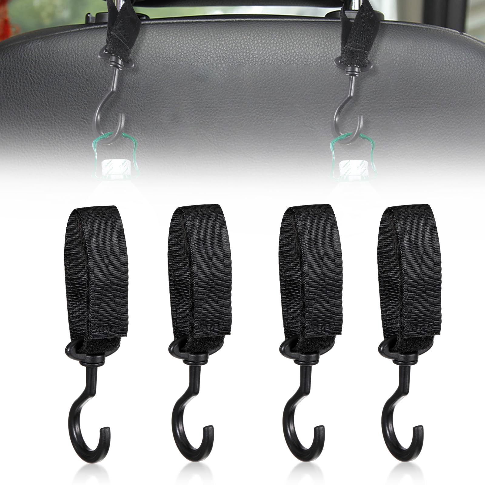 4 Pcs Auto Hooks Car Seat Headrest Hook Holder, 360 Degrees Multi-Purpose Hanger Car Seat Accessories Back Seat Headrest Hanger Car Storage Organiser Bag Hooks Car Back Seat Headrest Organizer