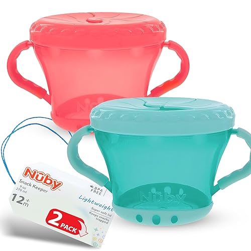Nuby Paquete de 2 recipientes para aperitivos, coral y aguamarina