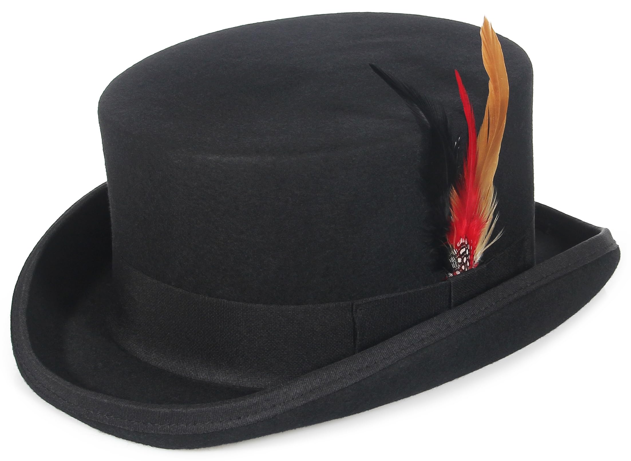 Men 100% Wool Top Hat Mad Hatter Satin Lined Black Low Top Hats for Party