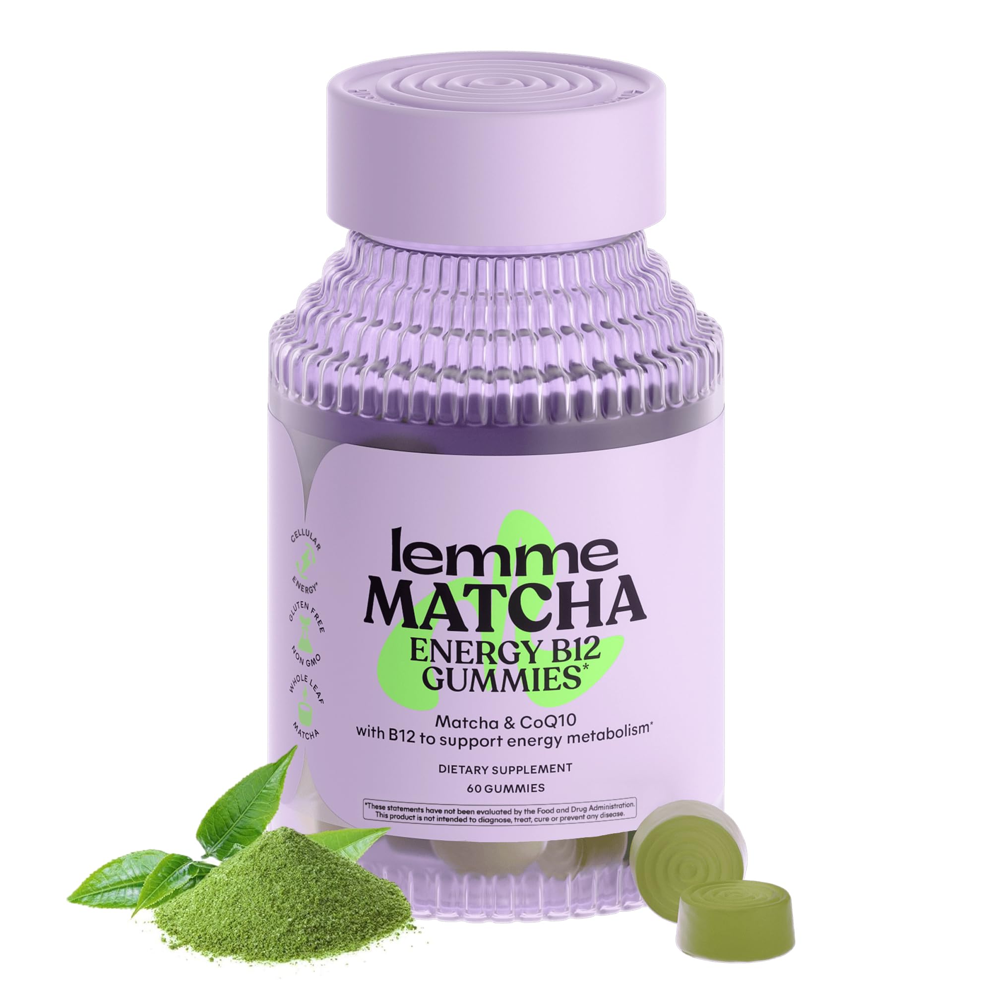 Lemme Matcha Superfood Energy Gummies with Organic Matcha Green Tea, Vitamin B12 and Antioxidant Coenzyme Q10 to Support Cellular Energy, Metabolism & Healthy Skin - Gluten Free, Non GMO (60 Count)