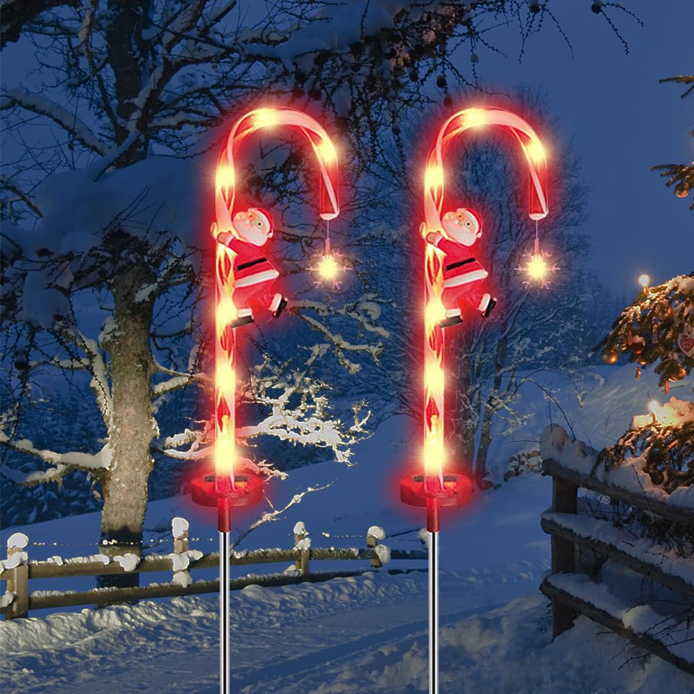 IXYHKB Luces Solares Navideñas Luces de Bastón de Caramelo de Navidad Estrellas Luces Navideñas Exteriores Impermeables Bastones de Caramelo Iluminados Decoración para Jardín árboles Terraza