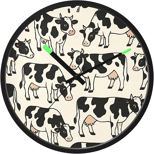 Cows Retro 12 Inch Analog Wall Clocks Battery-Operated with Led Lights for Living Room Bedroom Kitchen Office Decor, Battery Not Included
