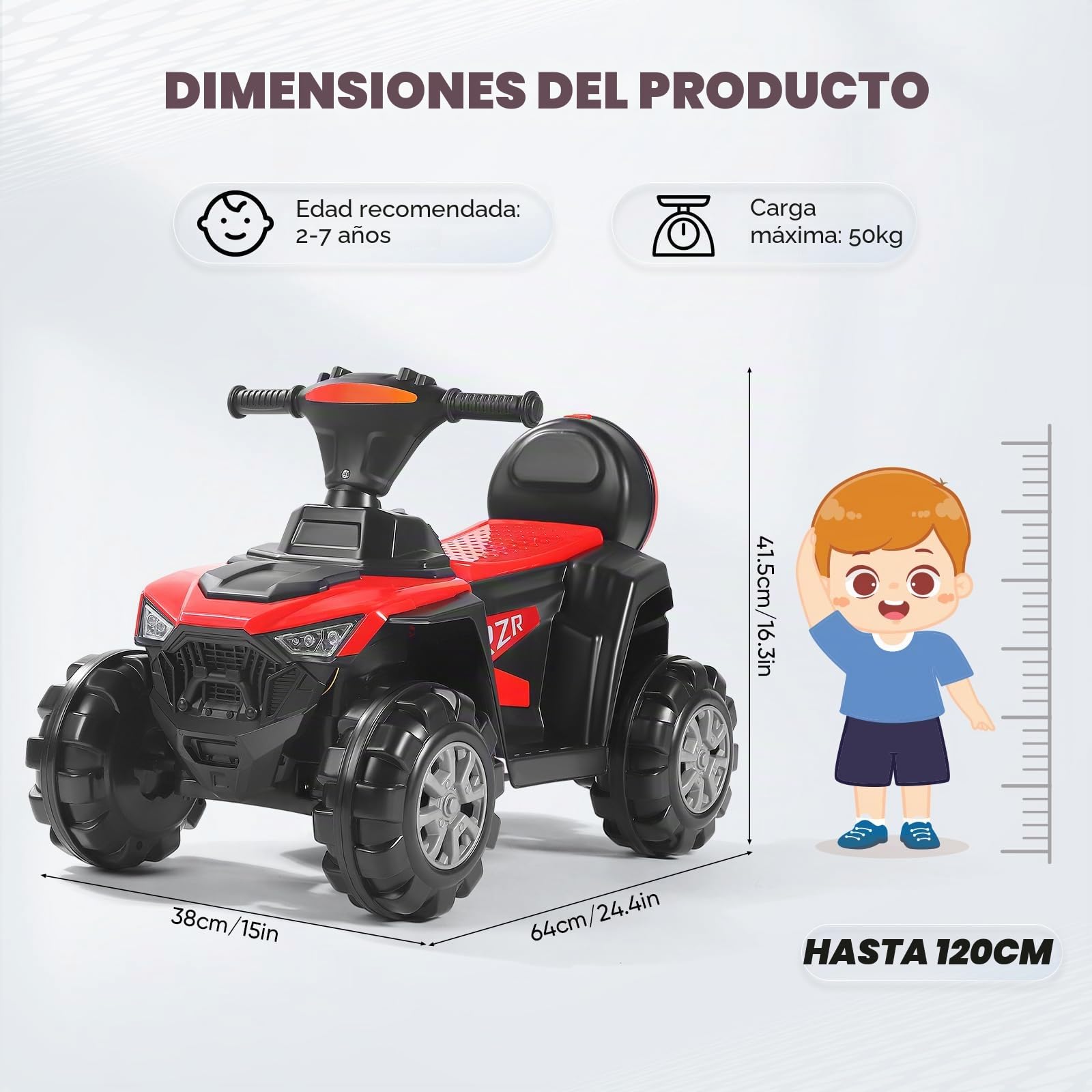 Coche Eléctrico para Niños,Cuatrimoto eléctrica de 12 V para niños con Puerto USB, Motocicleta Infantil con Reproductor de música MP3 y Faros Delanteros, vehículo Infantil (Rojo)