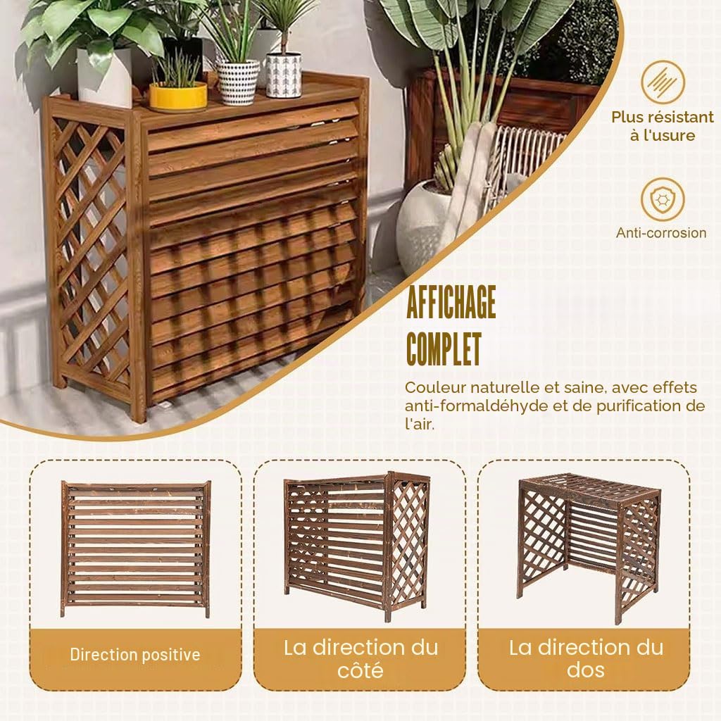 Cache Climatiseur Exterieur Cache Clim Bois Couvre-radiateur Plantes Et Fleurs pour L'extérieur Brise-Vue pour Cacher Le Climatiseur