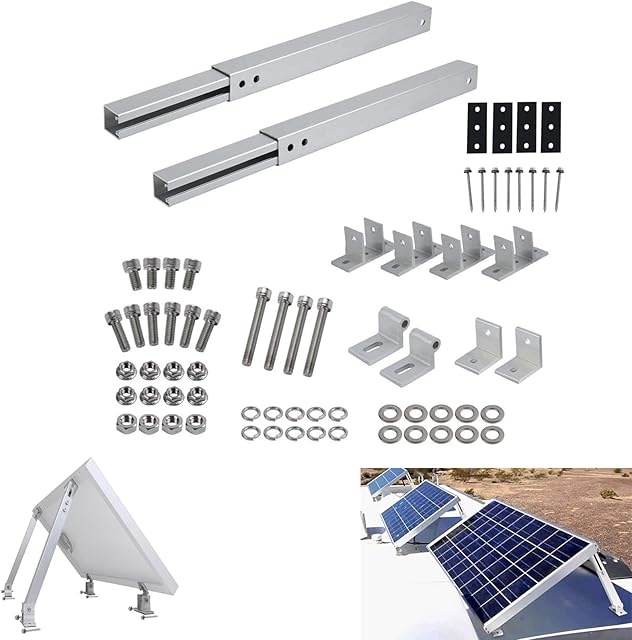 Adjustable Angle Solar Panel Tilt Mounting Brackets Aluminum Solar Panel Tilt Stand Adjustable Solar Panel Mount Racks Support Up to 200 Watt Solar Panel for Roof, RV, Boat, and Off-Grid System