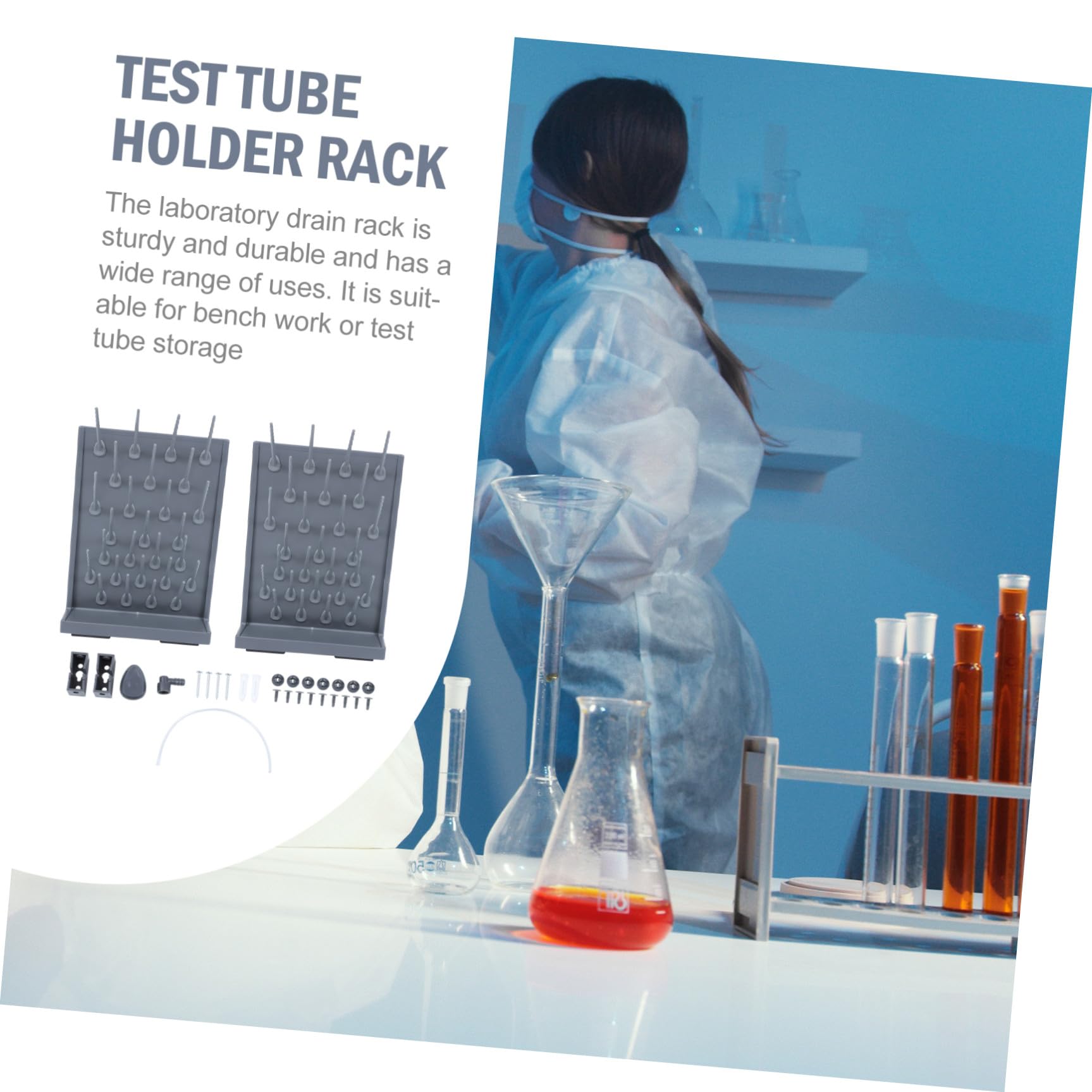 Rack Provette da Laboratorio Pp Nero 2 Pezzi per Test Tube | Rastrelliera di Essiccazione, Leggero e Facile da Trasportare, per Università e Ricerca Scientifica