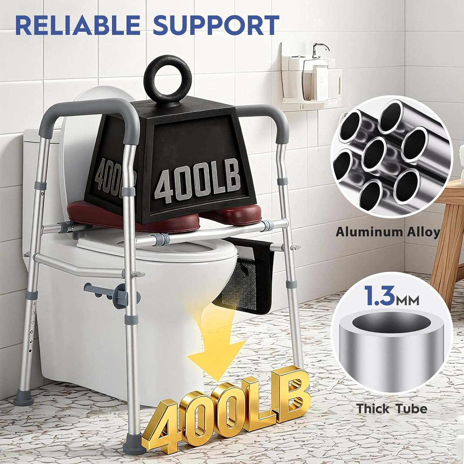 Raised Toilet Seat with Handle for Seniors Adjustable Aluminum Alloy, Elevated Toilet Seat Elongated with Arms for Elderly