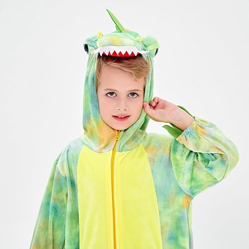 Miniatura 4 de DearSun Disfraz de dinosaurio T-Rex para niños, disfraz de dinosaurio con capucha (XL130, verde)
