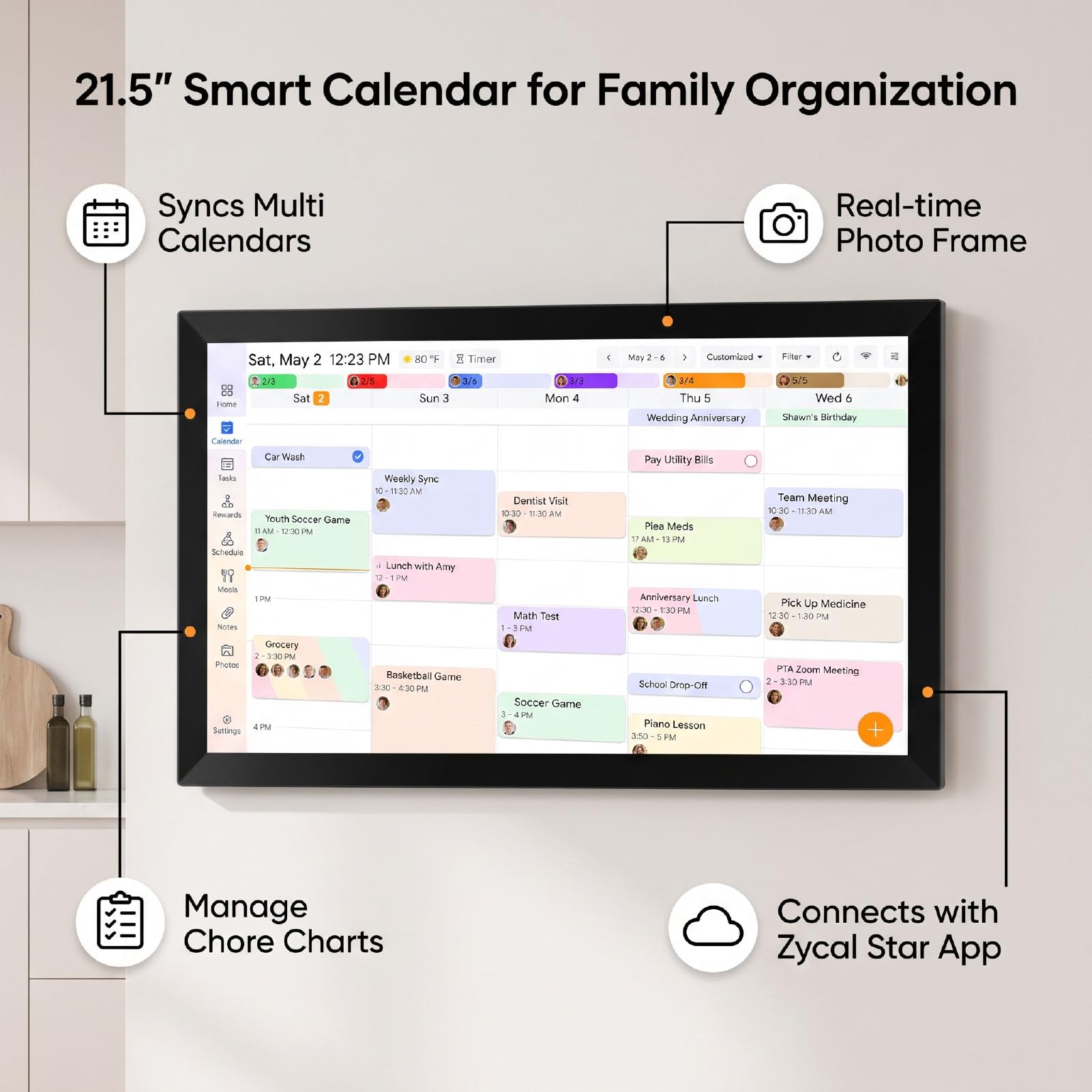 Denash 21.5 Zoll Smart Digitaler Kalender, Wandmontage Touchscreen