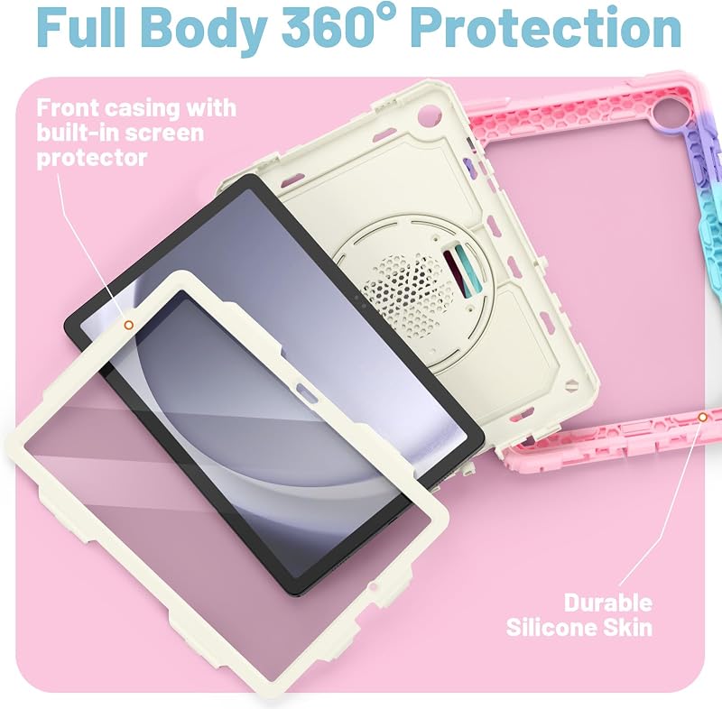 SEYMAC Samsung Galaxy Tab A9 Plus 11" (2023) Védőtok - 360° Forgatható Állvány, Kézpánt, Vállpánt, Tolltartó, Beépített Képernyővédővel - Te