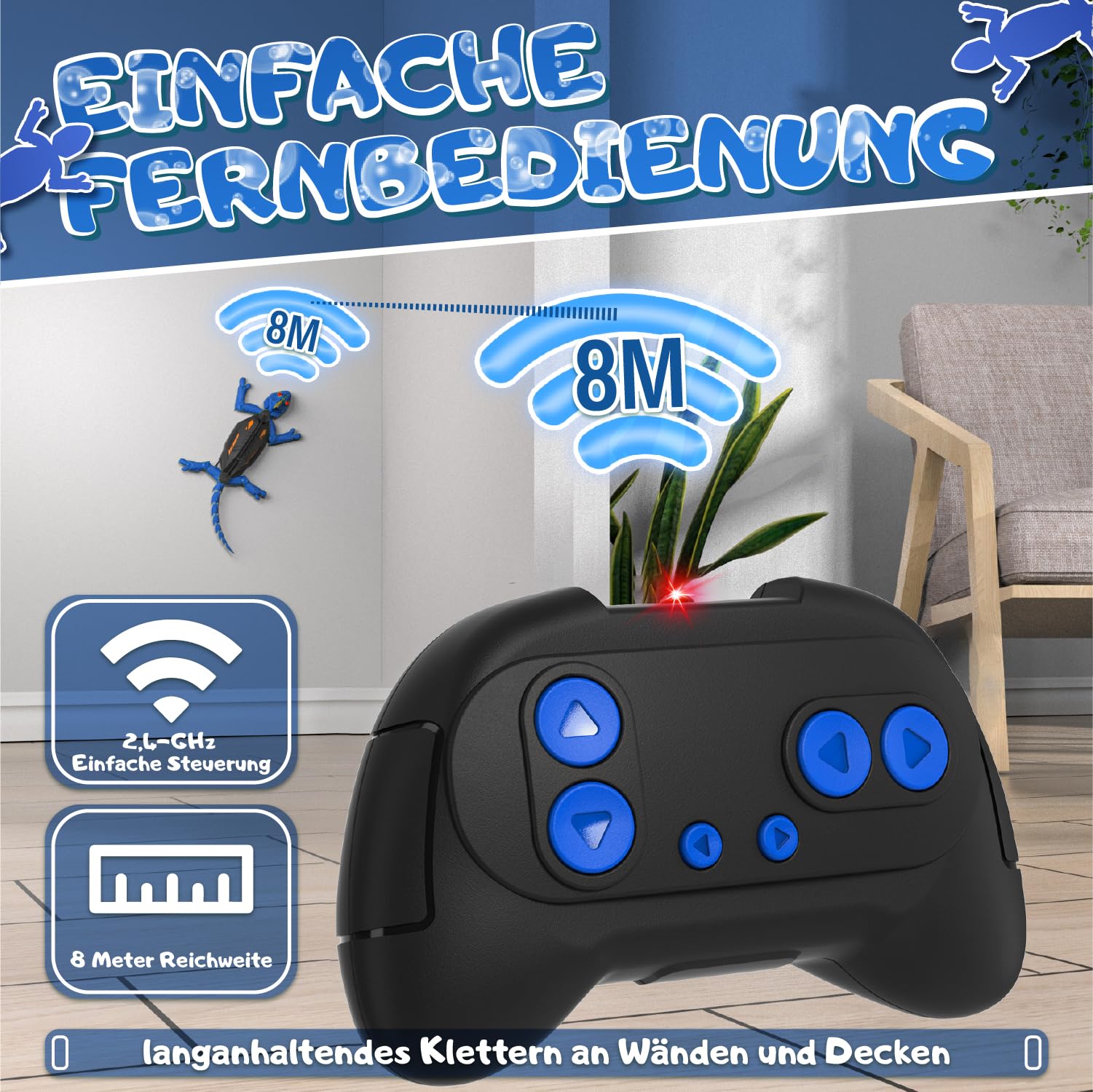 Geco Ragno Robotico, Robot Giocattolo per Giochi Bambini che Si Arrampica su Pareti e Soffitti, con Occhi LED Luminosi, Movimenti Realistici, Regali Compleanno di Natale Maschio e Ragazze 3 4 5 6 7 8+