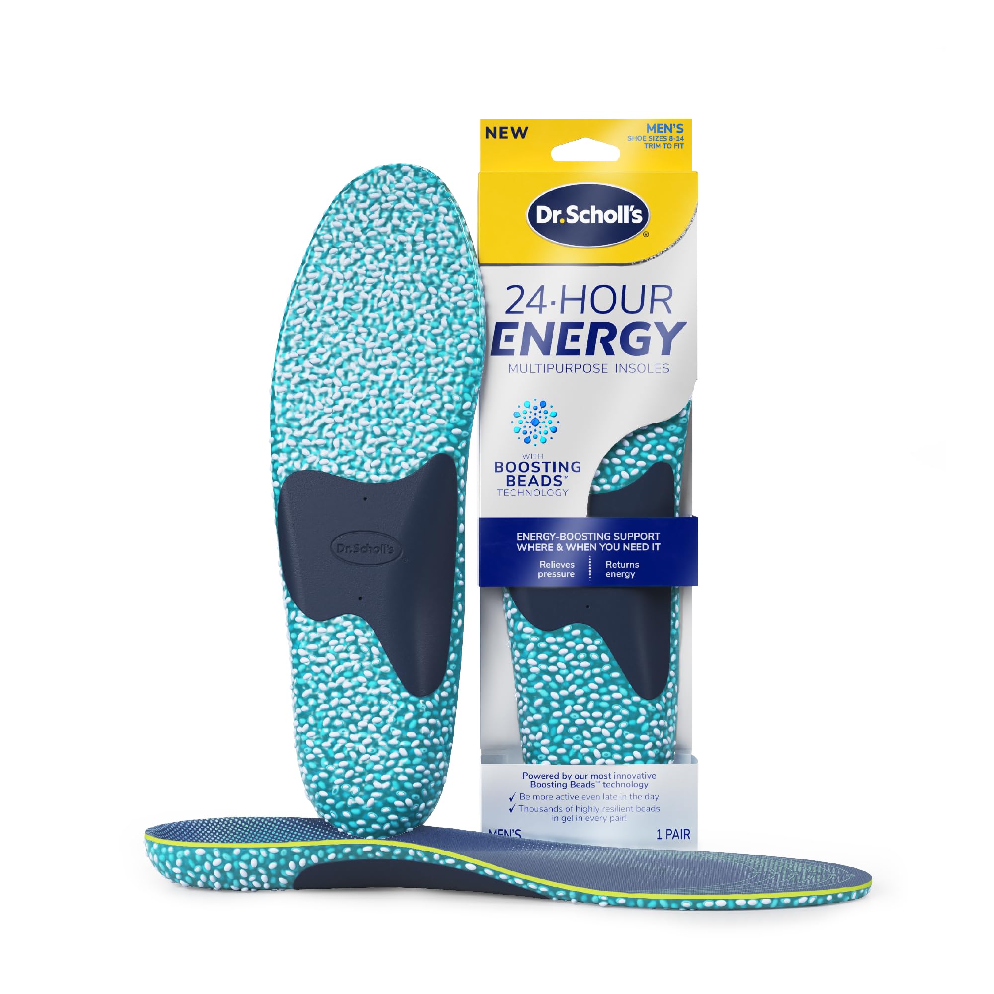 Dr. Scholl's® 24-Hour Energy Multipurpose Insoles, Returns Energy with Every Step, Relieves Foot Pressure & Tired Achy Feet, Memory Foam & Gel Insert, Men's Shoe Size 8-14, 1 Pair