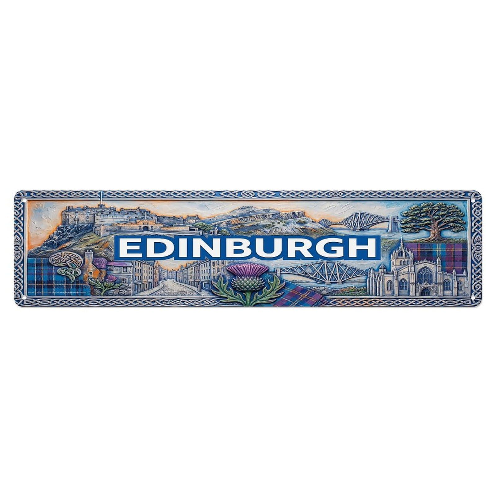 Vintage Edinburgh Scotland Flag Pattern Metal Tin Sign