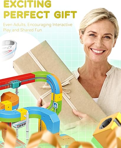 Miniatura 7 de Juego de tren eléctrico, pista de carreras flexible, 88 piezas de juguete de pista, diseños integrados en 3D que desafían la gravedad y coche