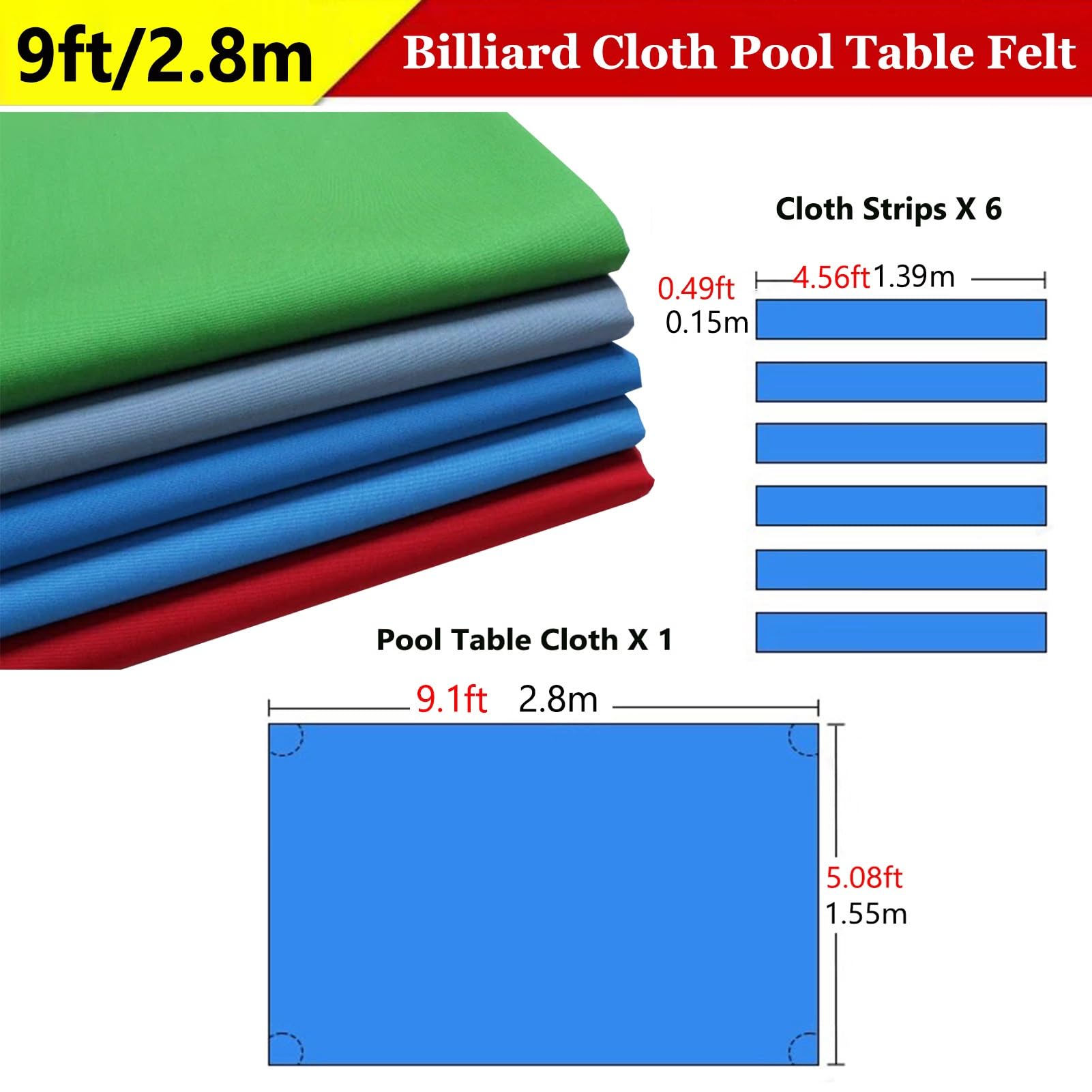 Billardtuch Premium-Billardtischfilz-Set Aus Wollmischung – 9 Fuß/2,8 M Billardtuch Mit 6 Streifen Für Professionelle Heim- Und Gewerbetische
