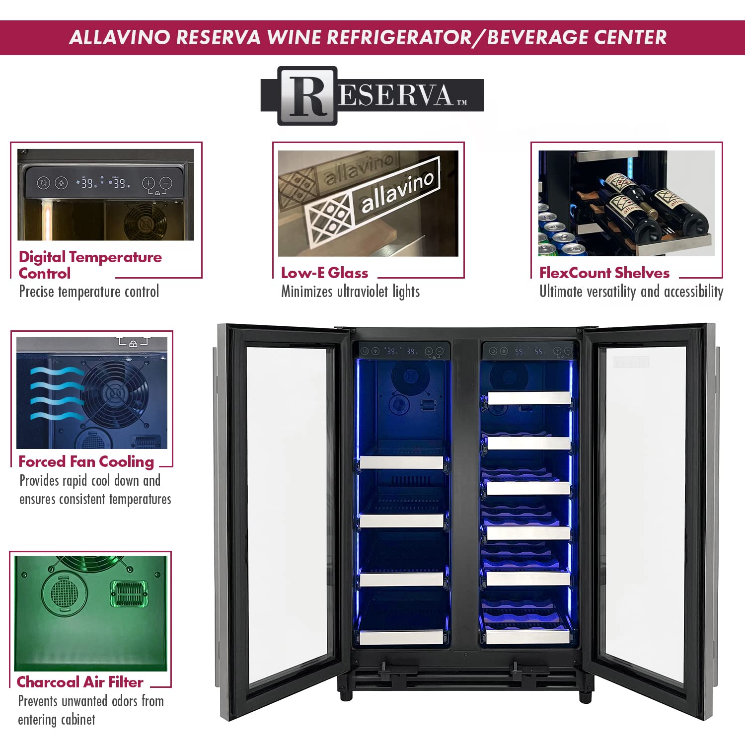 Allavino 24" Wide 18 Bottle/66 Cans Dual Zone Stainless Steel Wine Beverage Center Vsbcw34fd-2s on Fridge.com - View 3