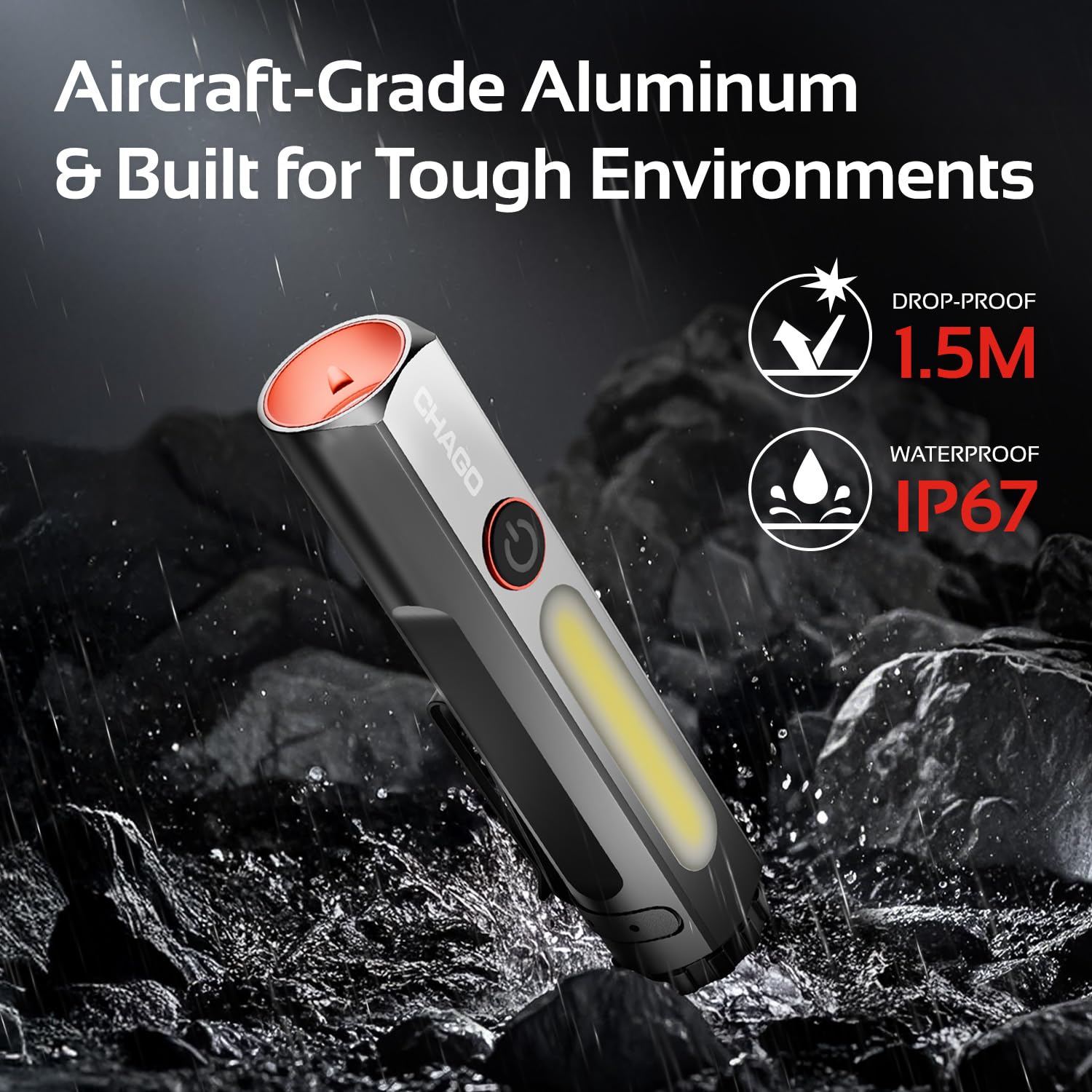 CTR CHAGO - Torcia tascabile a LED, ricaricabile, magnetica, con doppia sorgente luminosa e modalità a doppio fascio, USB-C, clip da cintura, torcia compatta EDC per meccanica, riparazione auto