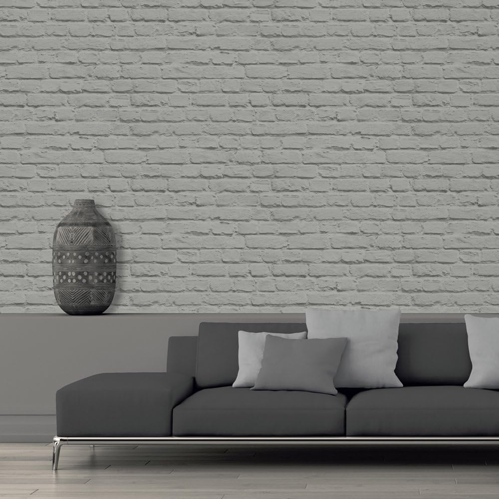 Muriva Ltd J66509 12 Rolls Just Like It Painted Brick Wallpaper, Grey, Medium, Set of 12 Pieces