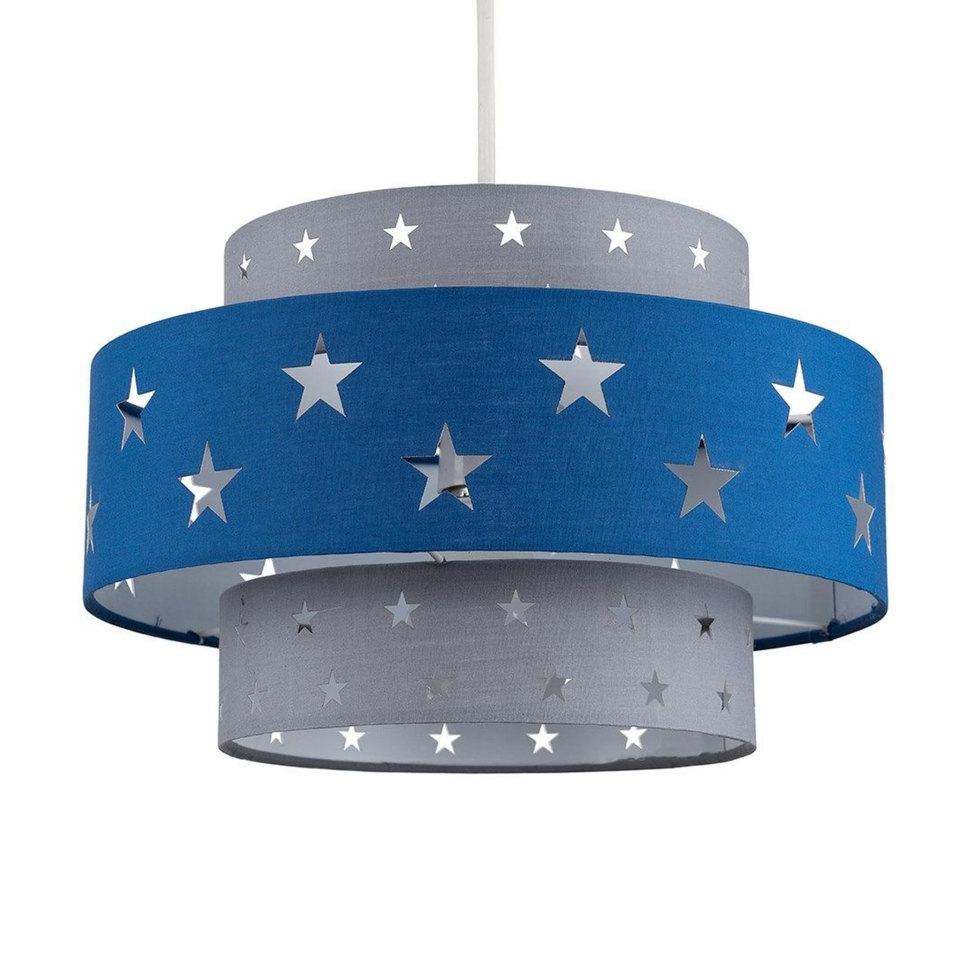 MiniSun | Modern Blue and Light Grey Cut Out Star Design Ceiling Light Shade | Pendant Lights, Home Décor & Improvement Essential | 300mm Shade Width