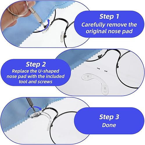Miniatura 6 de 15 almohadillas de nariz de 3 tamaños, lentes de silicona, puente de sillín en forma de U, almohadillas de nariz atornilladas de silicona suave