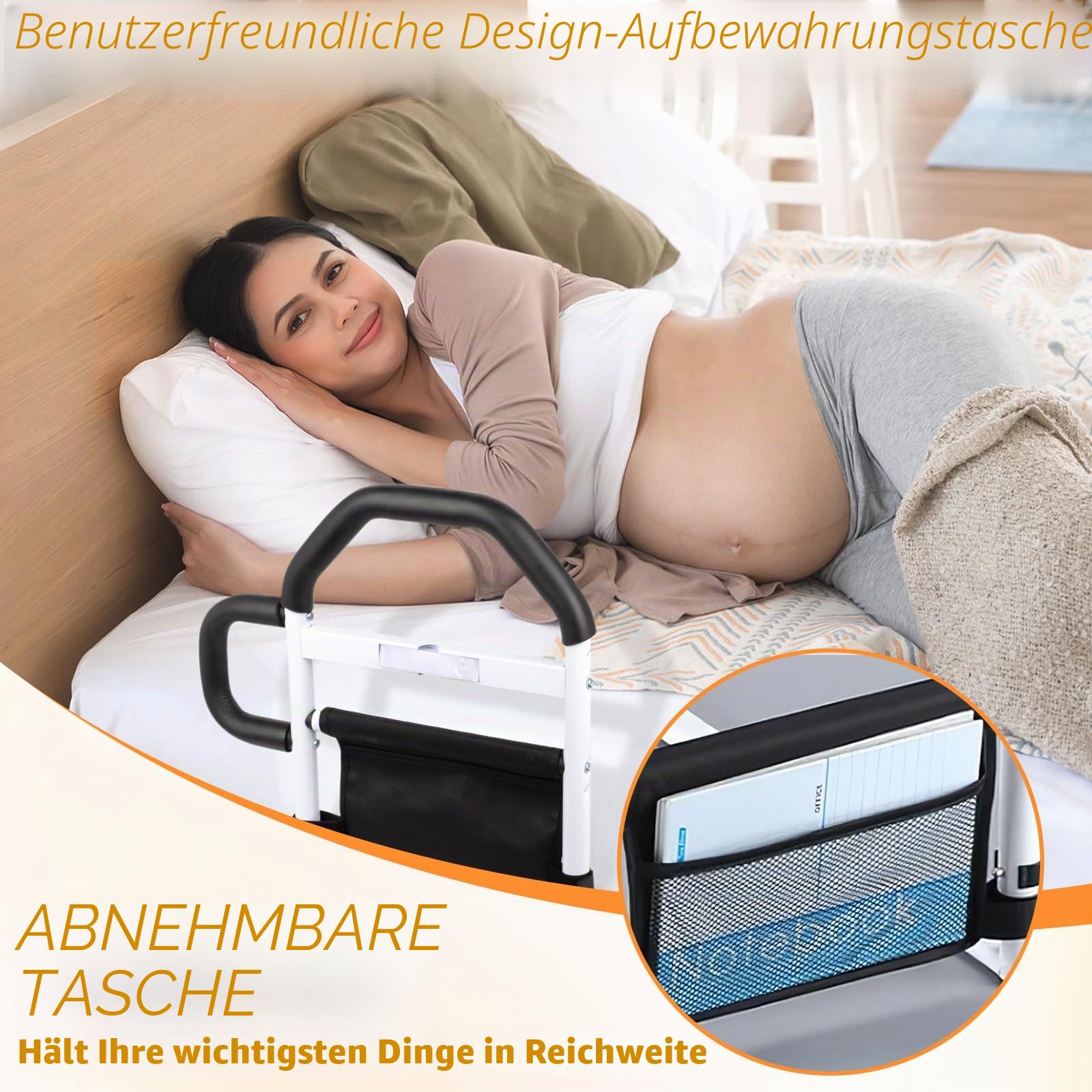 Standing Aid Bed for Seniors mit Licht & Aufbewahrungstasche, Grab Bars for Seniors, Height-Adjustable Grab Bar for Seniors, Safety & Stability, Suitable for Elderly, Disabled, Pregnant Women-Upgrade