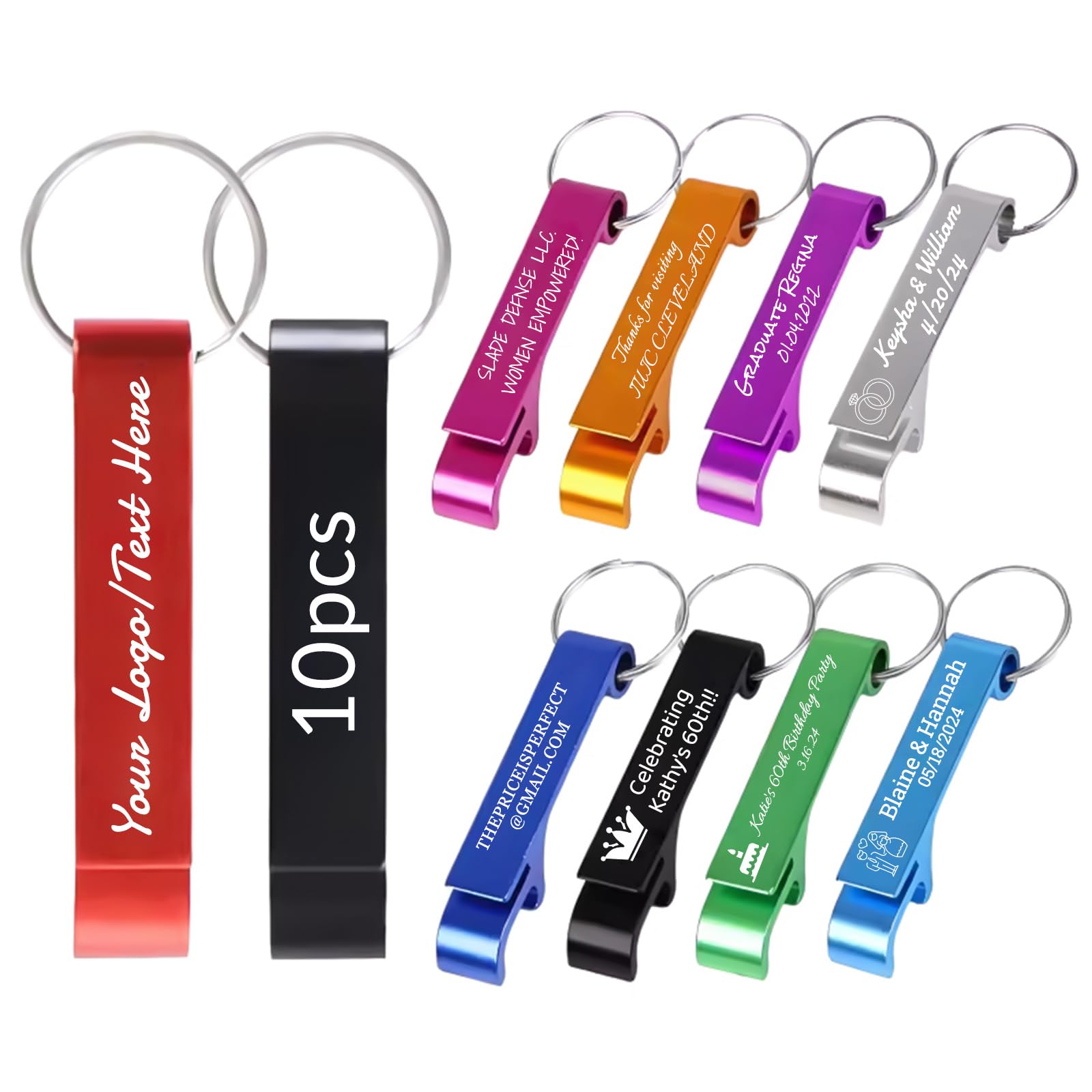 BEXOA 10 Pcs Personalised Bottle Opener Keyring - Bulk Customised Text/Logo Keychain Wedding Favors for Guests Party Gifts (10 PCS)