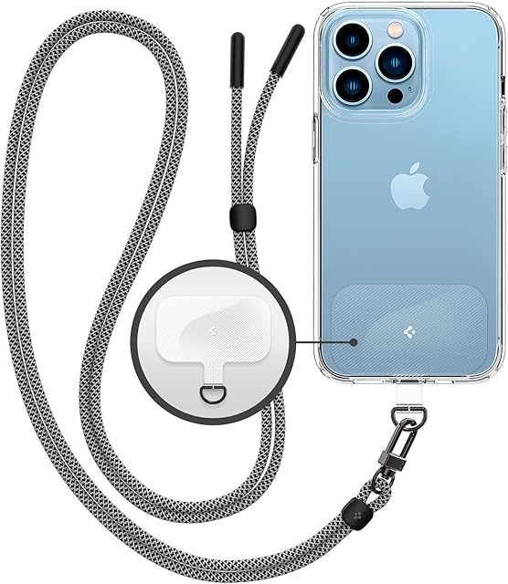 Spigen Universal Body Strap with ConTag Compatible with iPhone 13 Pro Max 12 11 XR SE 2020, Samsung S22 Ultra S21, Google Pixel 6 and more - Black