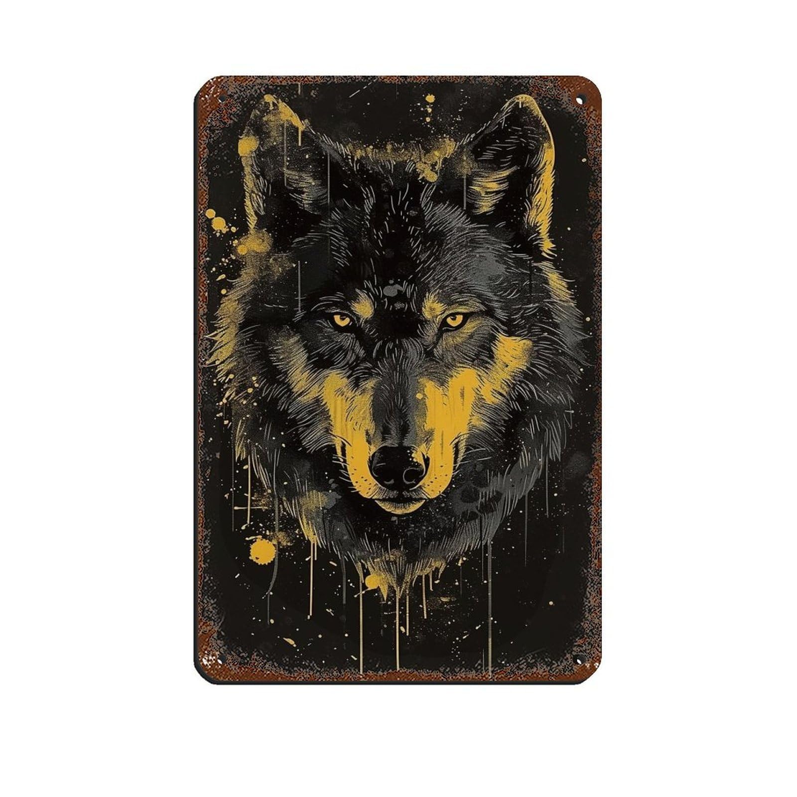 Lxwnze 20L X 30W Cm Surreal Wolf Painting Poster Retro Poster Metal Tin Sign Chic Art Retro Iron Painting Bar People Cave Cafe Family Garage Poster Wall Decoration 8X12inch(20X30cm)