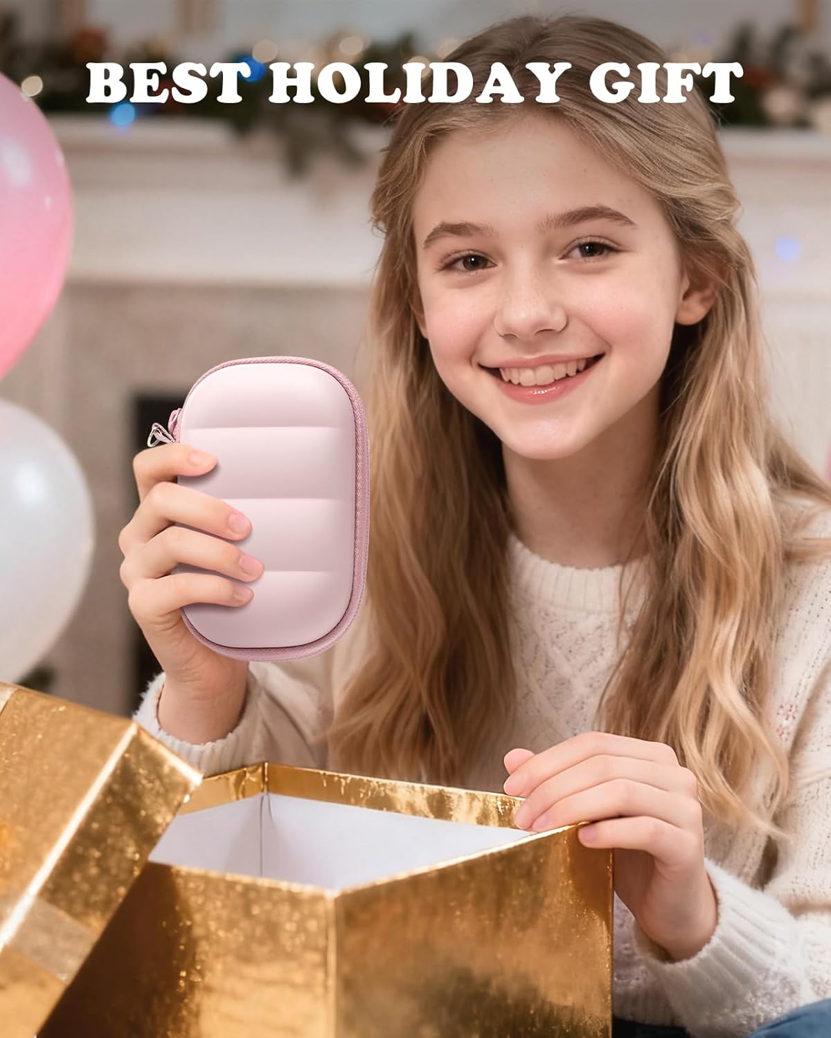 Digital Camera Case Compatible with CAMKORY DC403/ KODAK PIXPRO FZ55/ FZ45/ STUOGYUM DC402-AF, Small Hard Shell Bag with SD Card Storage for Travel (Pink) - Image 8