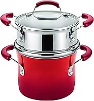 Vista 1 de Rachael Ray Brights - Olla para salsa con inserto de vapor, 3 cuartos de galón, color rojo bicolor
